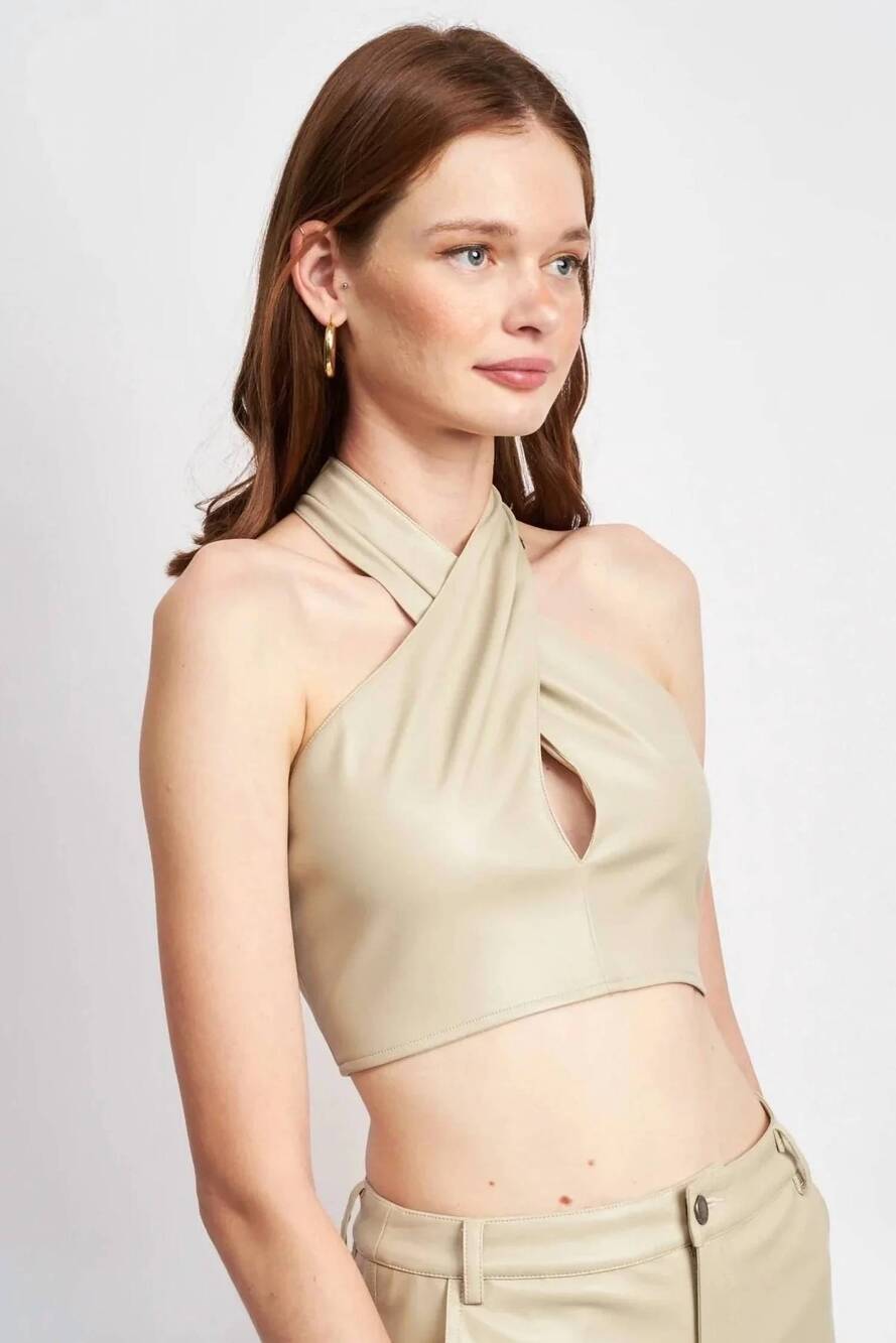 NEW EN SAISON tessa vegan leather top in beige